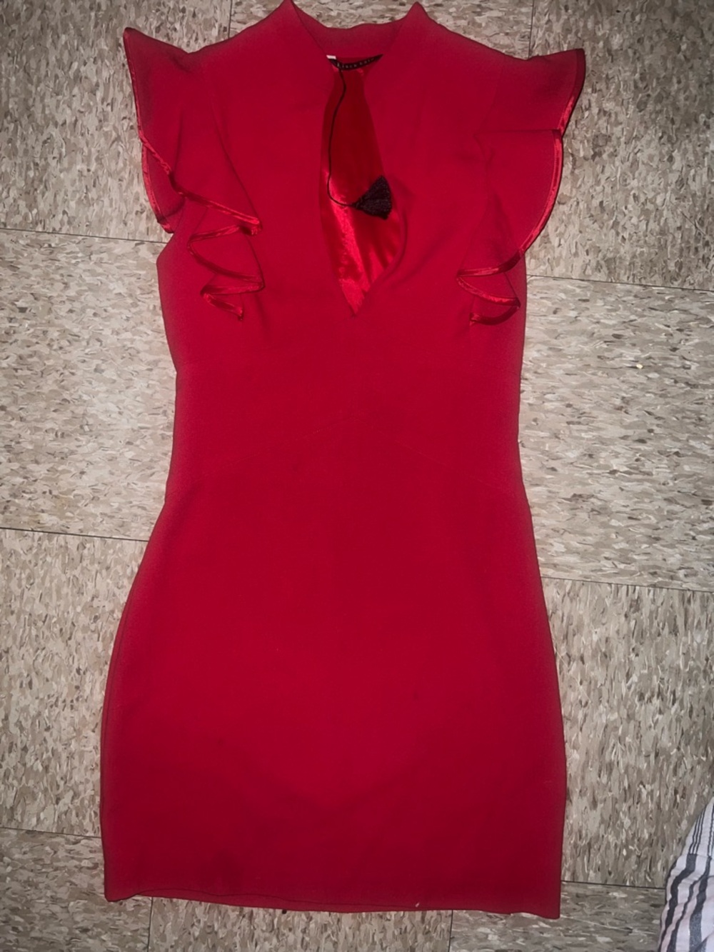 Black Halo Red Ruffle-Sleeve Mini Dress